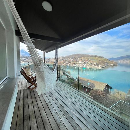 Wohnung Mit Grossartiger Seesicht Und Balkon Spiez Kültér fotó
