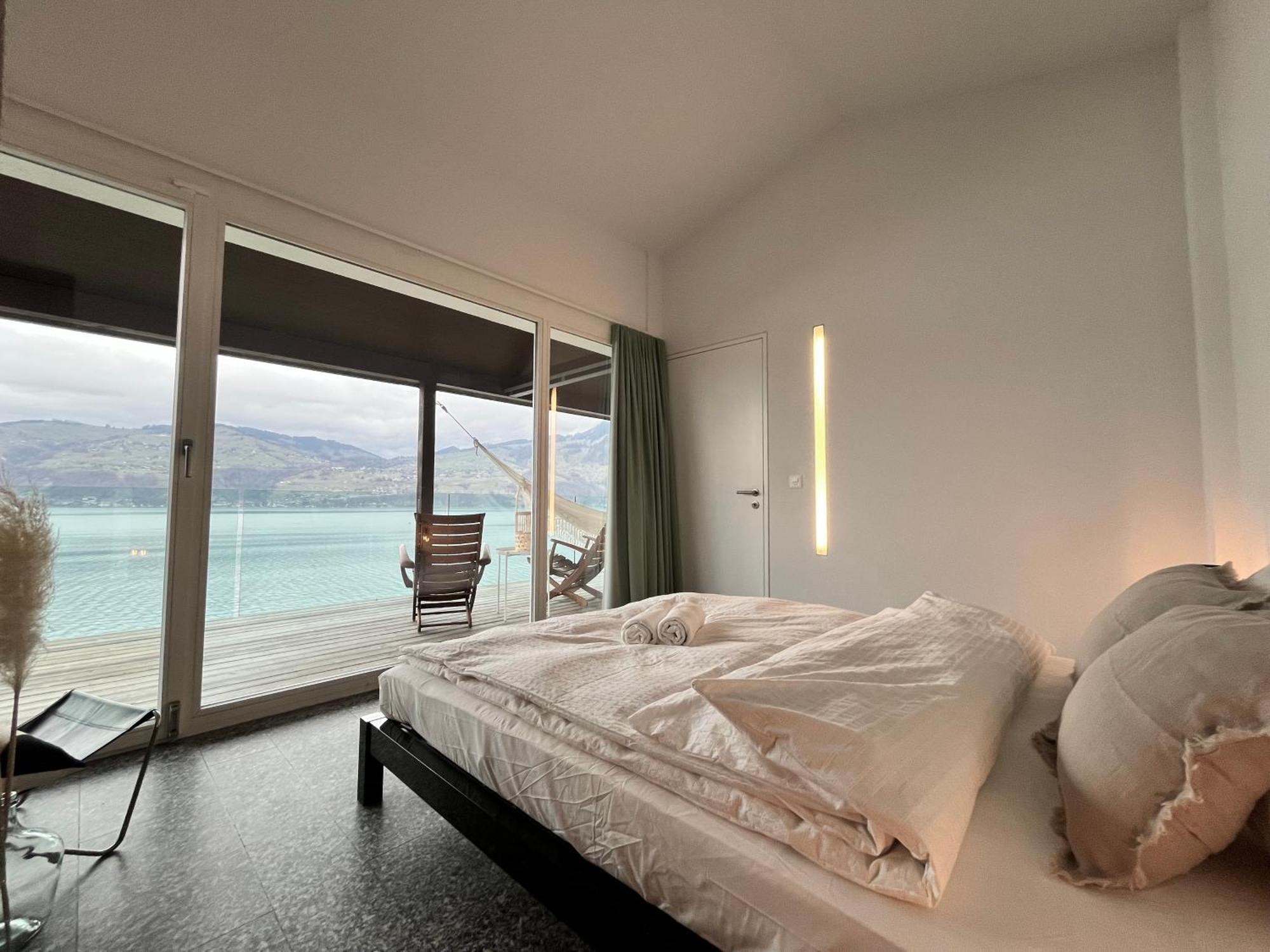 Wohnung Mit Grossartiger Seesicht Und Balkon Spiez Kültér fotó