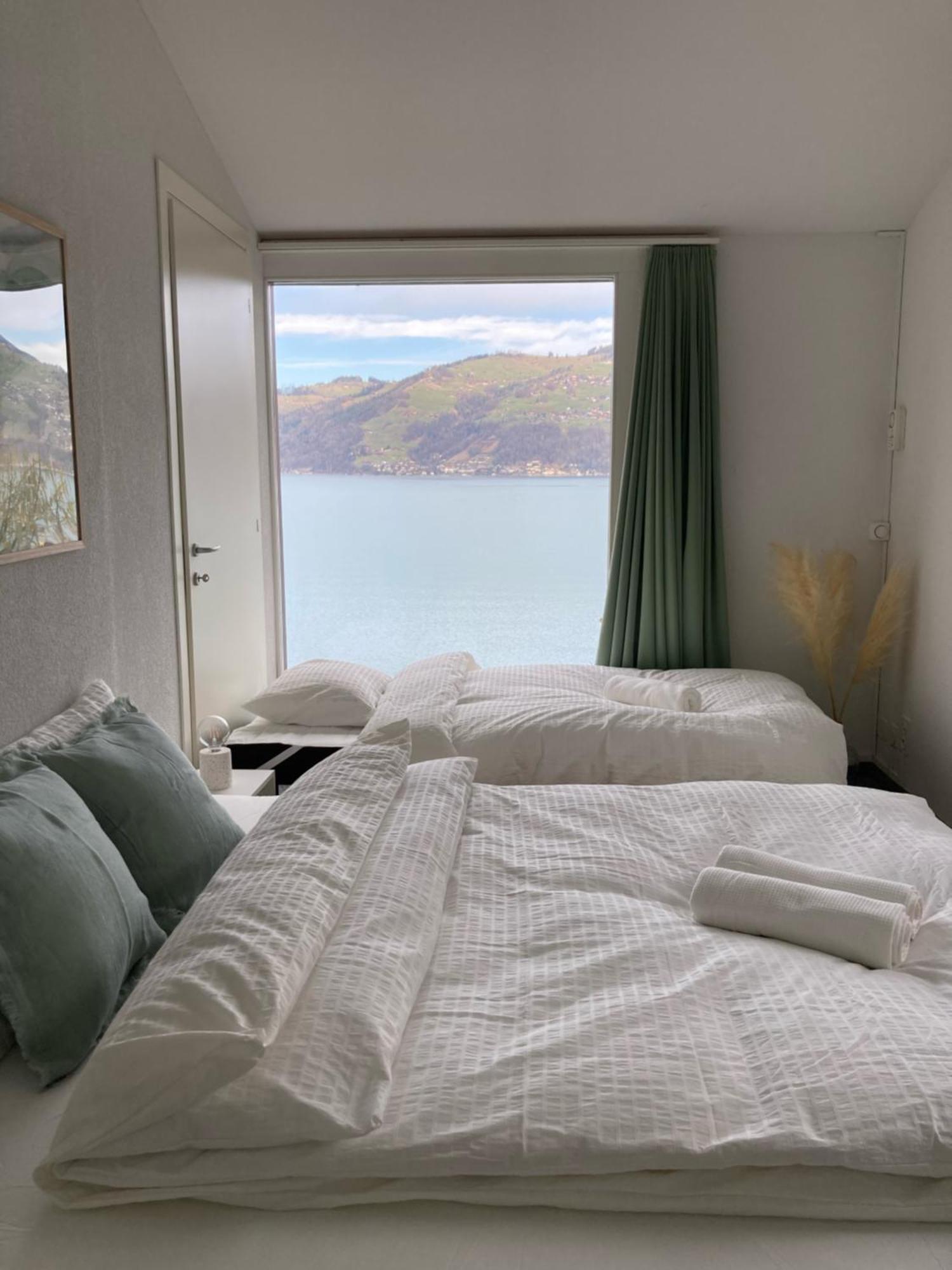 Wohnung Mit Grossartiger Seesicht Und Balkon Spiez Kültér fotó