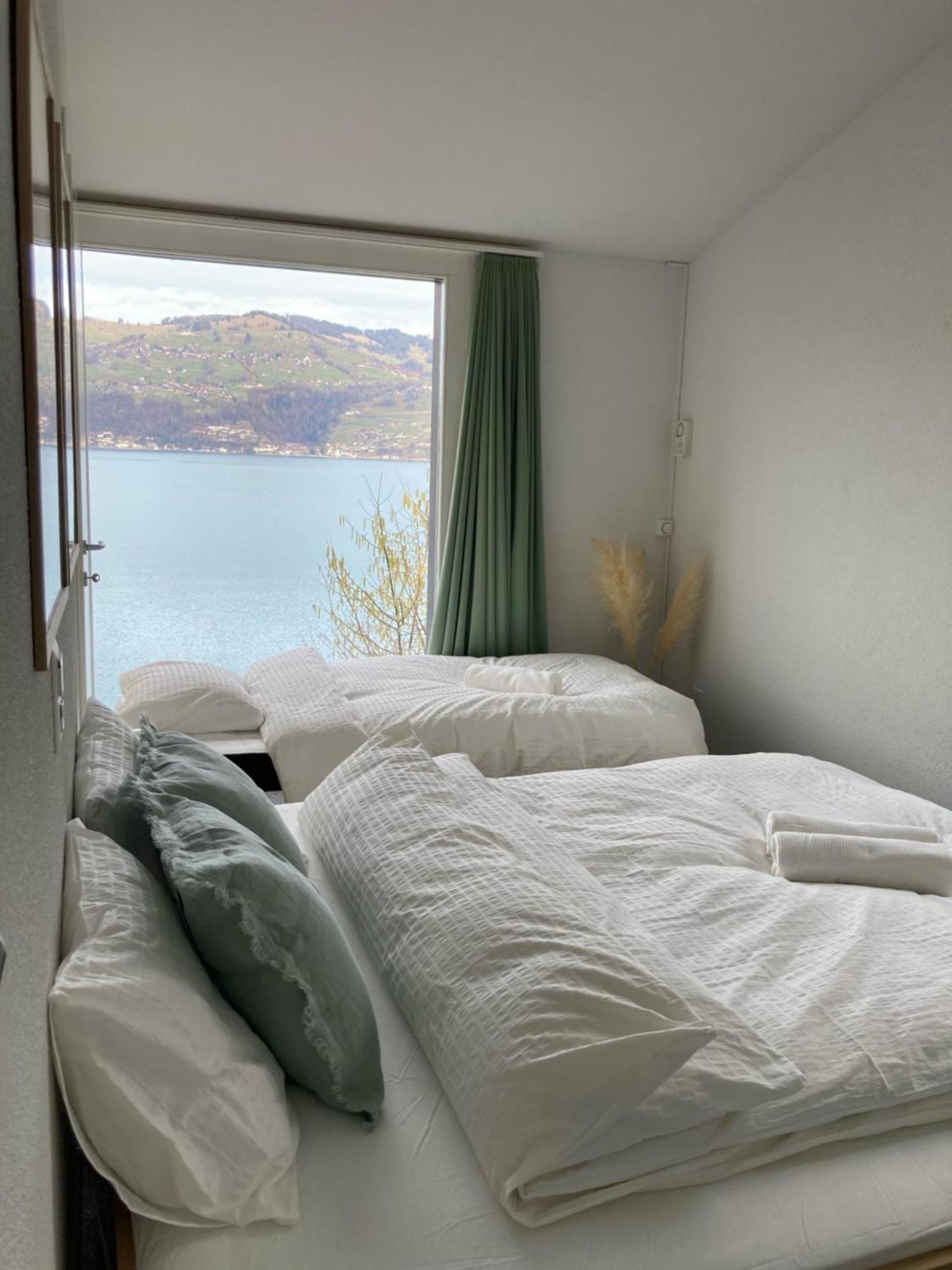 Wohnung Mit Grossartiger Seesicht Und Balkon Spiez Kültér fotó