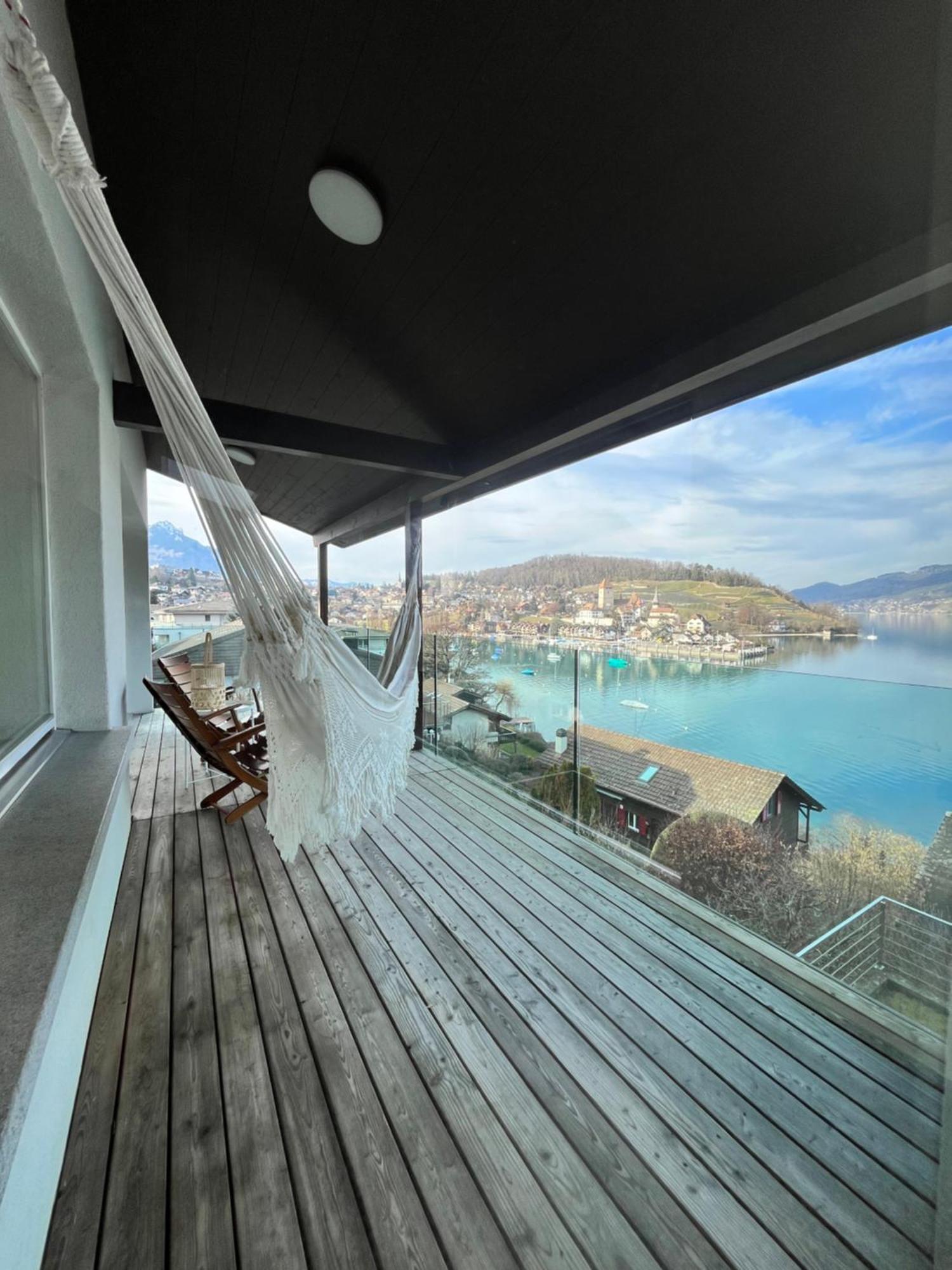 Wohnung Mit Grossartiger Seesicht Und Balkon Spiez Kültér fotó